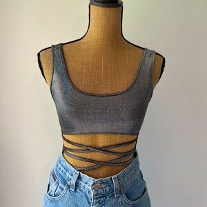 Forever 21 Holographic Reflective Silver Metallic Rave Bodysuit Size Small